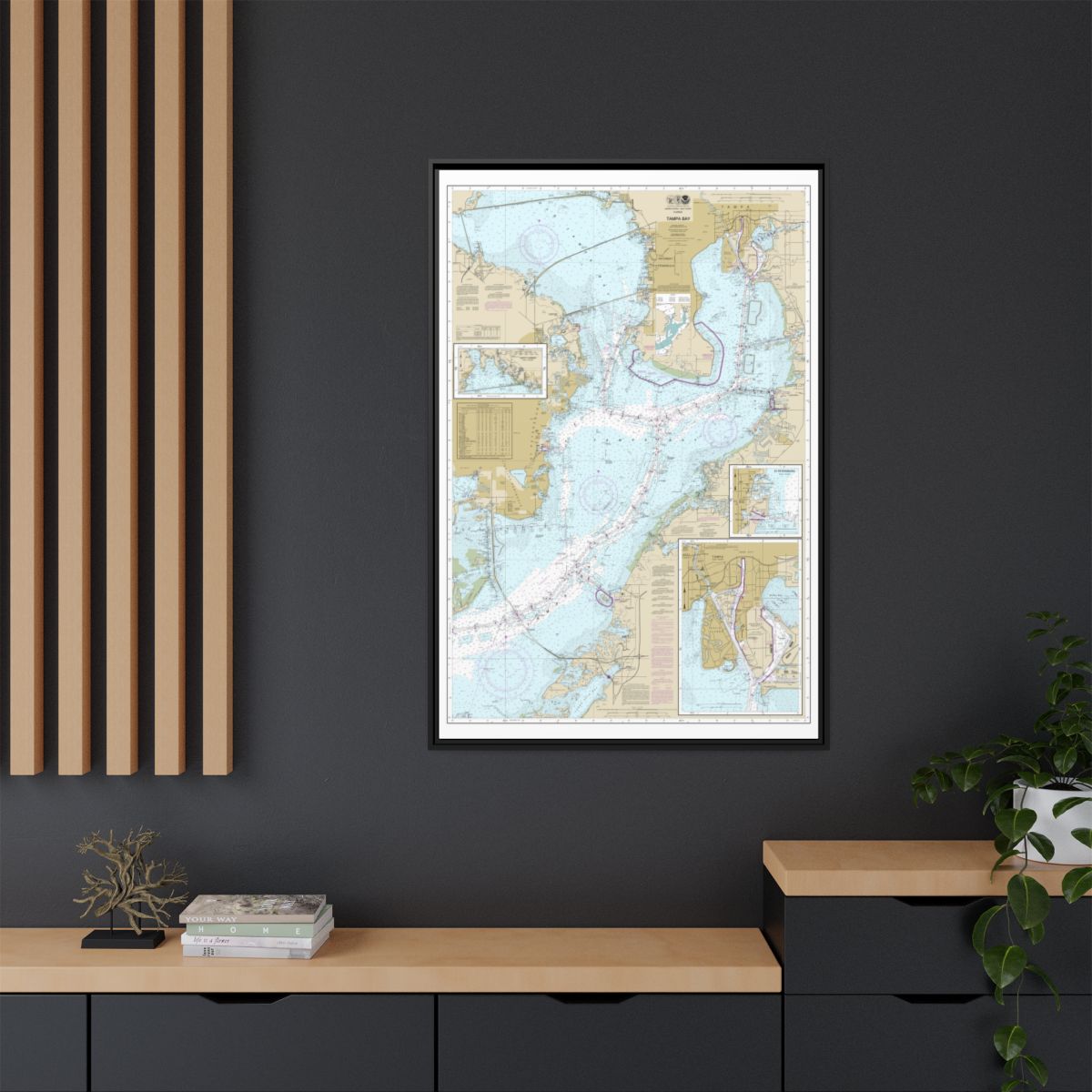 Chart 11416 Tampa Bay;Safety Harbor;St. Petersburg;Tampa - NOAA Nautical Chart Floating Frame Canvas | 20" x 30" | 24" x 36" | 32" x 48" - Black context-2