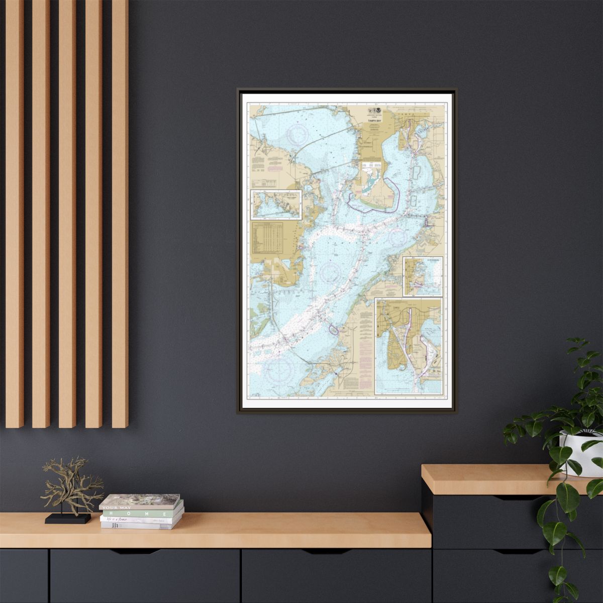 Chart 11416 Tampa Bay;Safety Harbor;St. Petersburg;Tampa - NOAA Nautical Chart Floating Frame Canvas | 20" x 30" | 24" x 36" | 32" x 48" - Espresso context-2