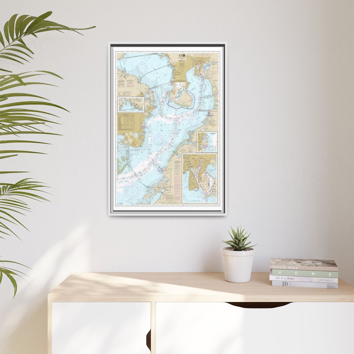 Chart 11416 Tampa Bay;Safety Harbor;St. Petersburg;Tampa - NOAA Nautical Chart Floating Frame Canvas | 20" x 30" | 24" x 36" | 32" x 48" - White context-1