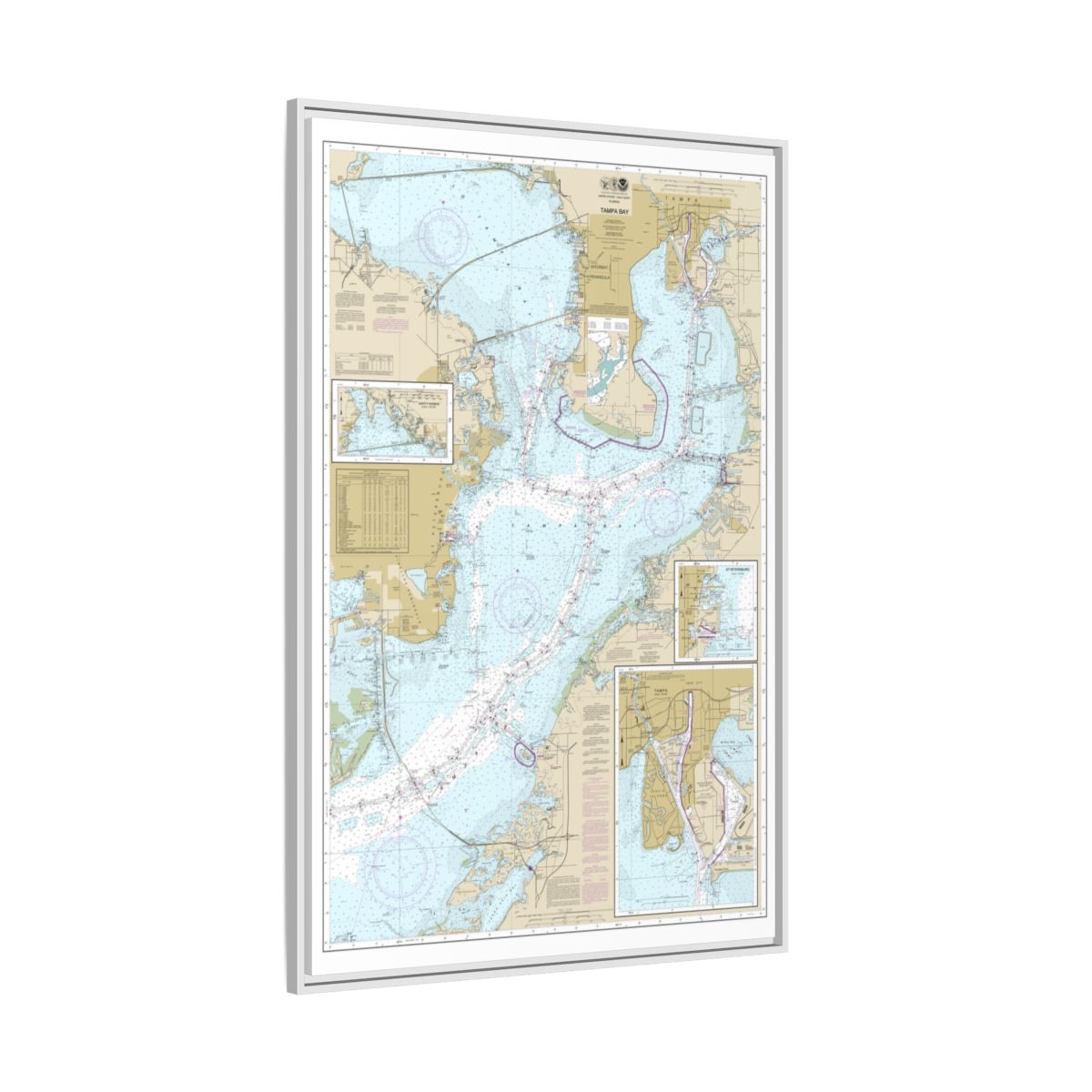 Chart 11416 Tampa Bay;Safety Harbor;St. Petersburg;Tampa - NOAA Nautical Chart Floating Frame Canvas | 20" x 30" | 24" x 36" | 32" x 48" - White side