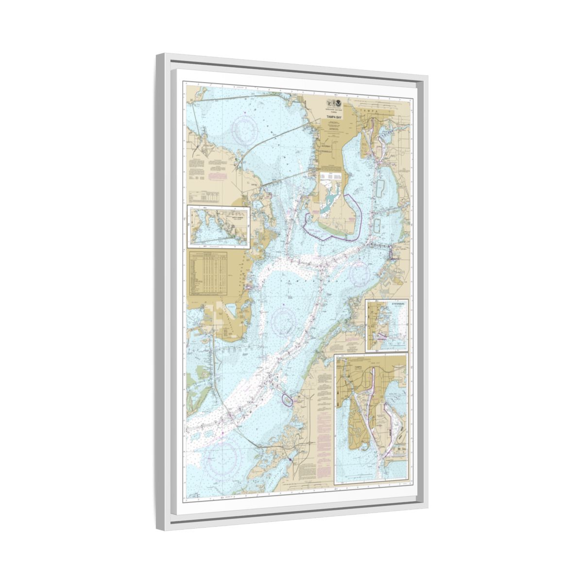 Chart 11416 Tampa Bay;Safety Harbor;St. Petersburg;Tampa - NOAA Nautical Chart Floating Frame Canvas | 20" x 30" | 24" x 36" | 32" x 48" - White side