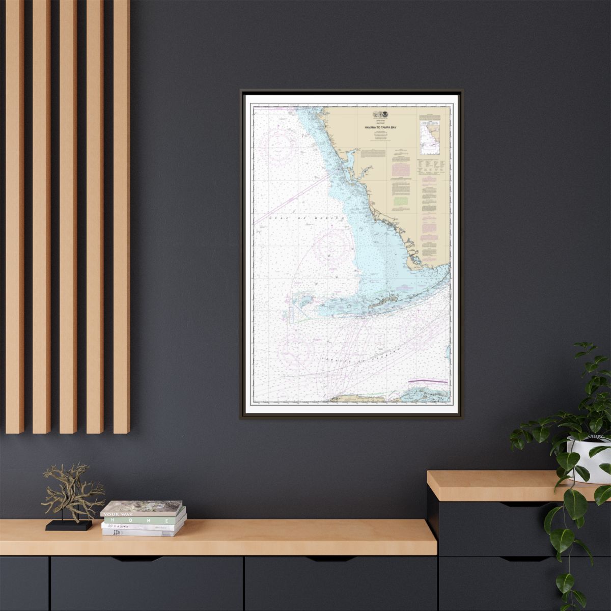 Chart 11420 Havana to Tampa Bay - NOAA Nautical Chart Floating Frame Canvas | 20" x 30" | 24" x 36" | 32" x 48" - Espresso context-2