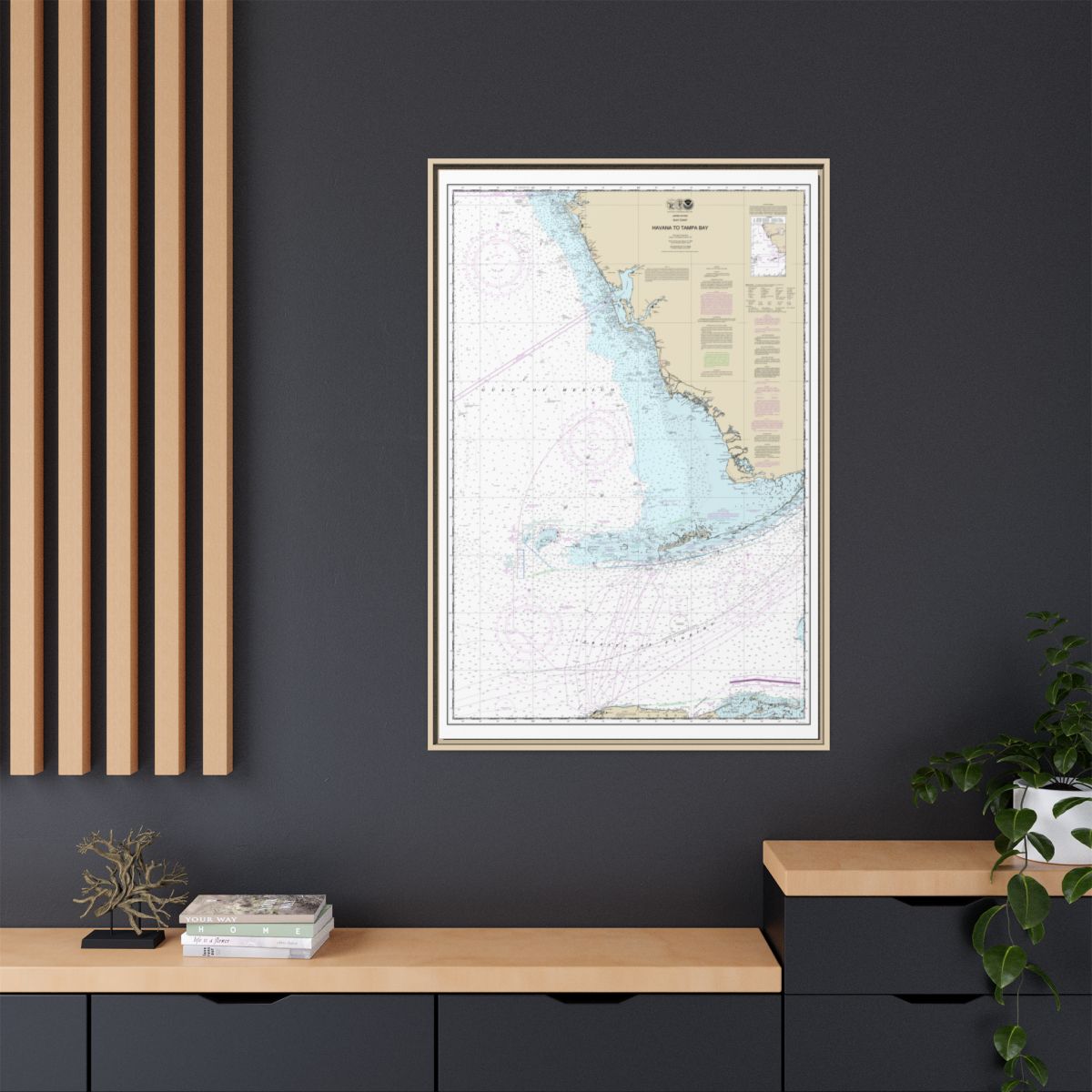 Chart 11420 Havana to Tampa Bay - NOAA Nautical Chart Floating Frame Canvas | 20" x 30" | 24" x 36" | 32" x 48" - Natural context-2