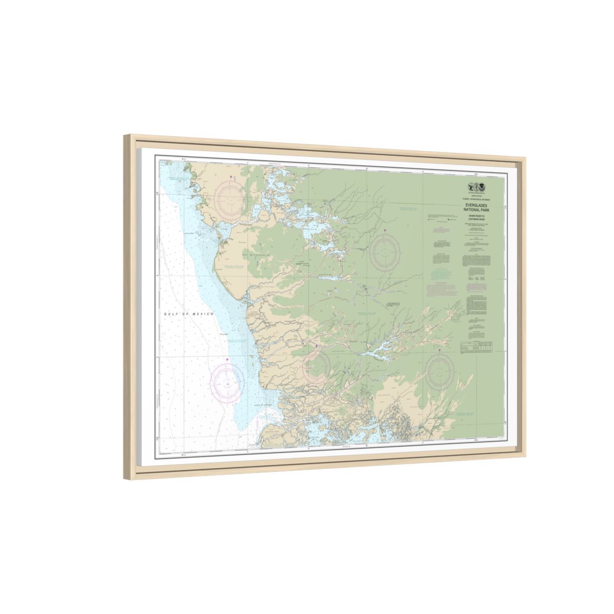 Chart 11432 Everglades National Park Shark River to Lostmans River - NOAA Nautical Chart Floating Frame Canvas | 30" x 20" | 36" x 24" | 48" x 32" - Natural side