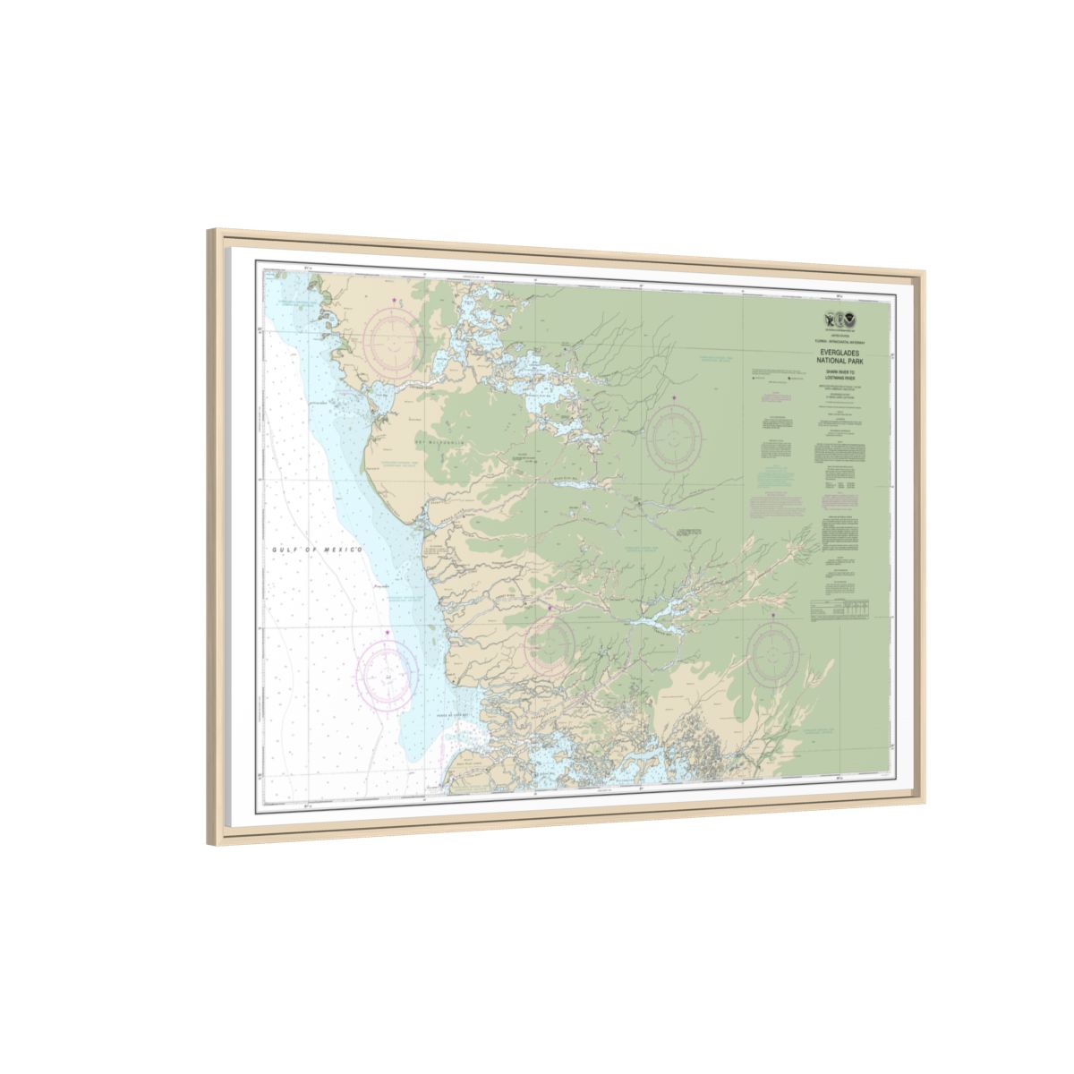 Chart 11432 Everglades National Park Shark River to Lostmans River - NOAA Nautical Chart Floating Frame Canvas | 30" x 20" | 36" x 24" | 48" x 32" - Natural side