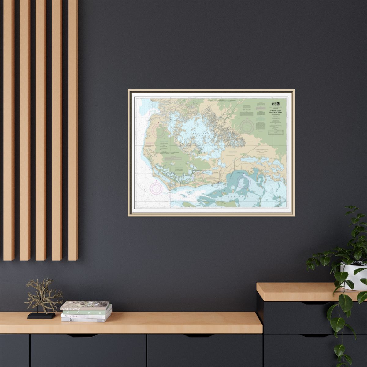 Chart 11433 Everglades National Park Whitewater Bay - NOAA Nautical Chart Floating Frame Canvas | 32" x 24" | 40" x 30" - Natural context-2