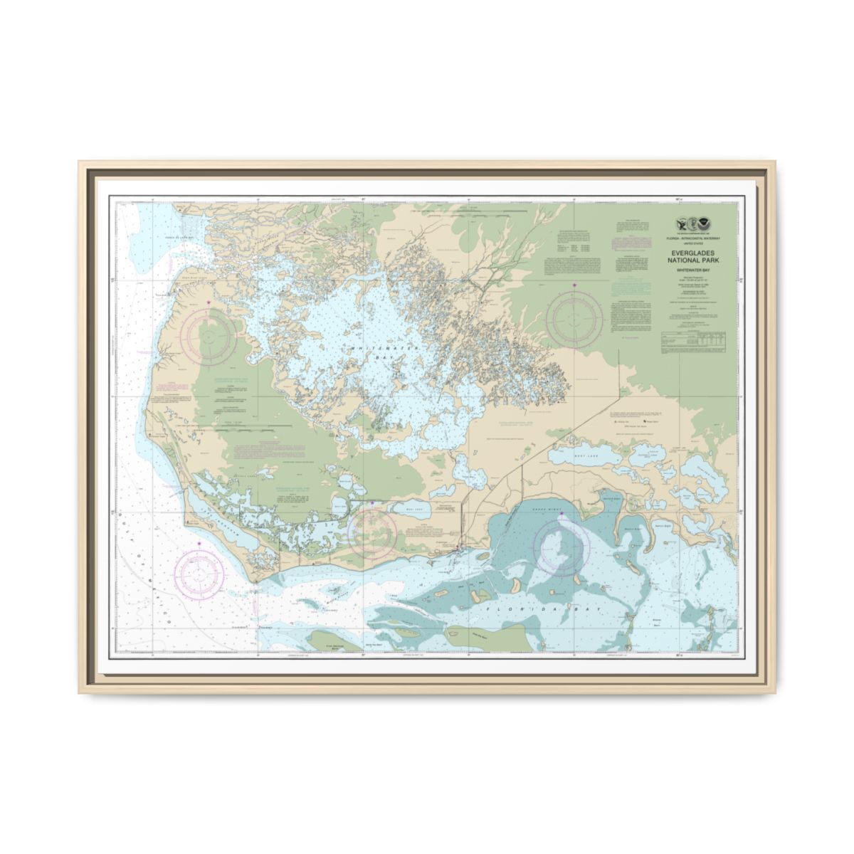Chart 11433 Everglades National Park Whitewater Bay - NOAA Nautical Chart Floating Frame Canvas | 32" x 24" | 40" x 30" - Natural front