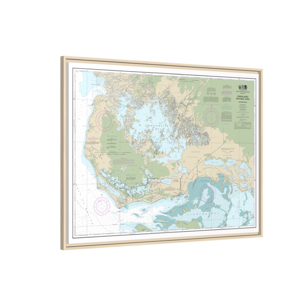 Chart 11433 Everglades National Park Whitewater Bay - NOAA Nautical Chart Floating Frame Canvas | 32" x 24" | 40" x 30" - Natural side