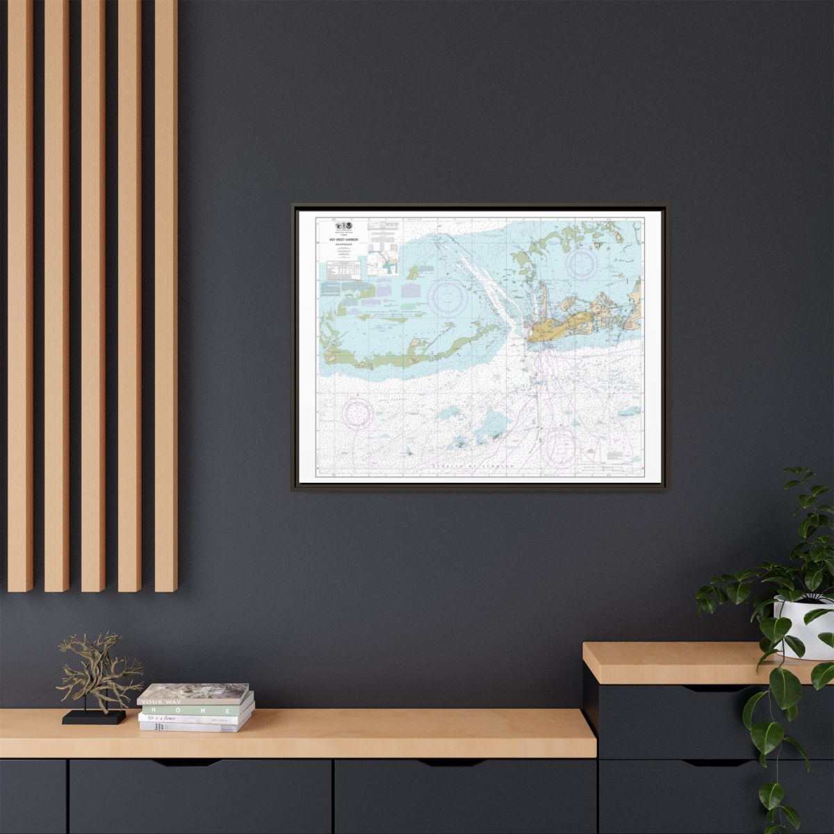 Chart 11441 Key West Harbor and Approaches - NOAA Nautical Chart Floating Frame Canvas | 32" x 24" | 40" x 30" - Espresso context-2