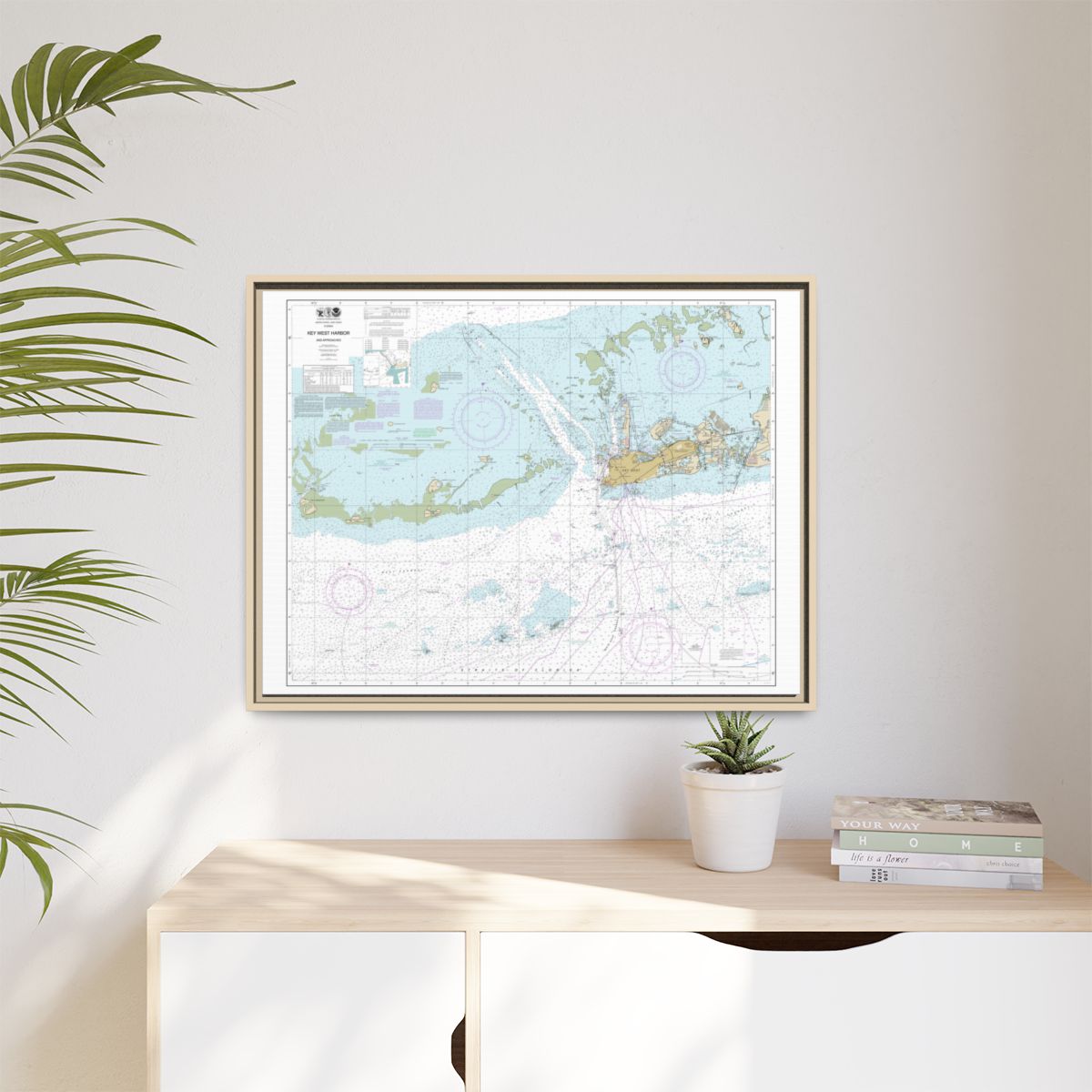 Chart 11441 Key West Harbor and Approaches - NOAA Nautical Chart Floating Frame Canvas | 32" x 24" | 40" x 30" - Natural context-1