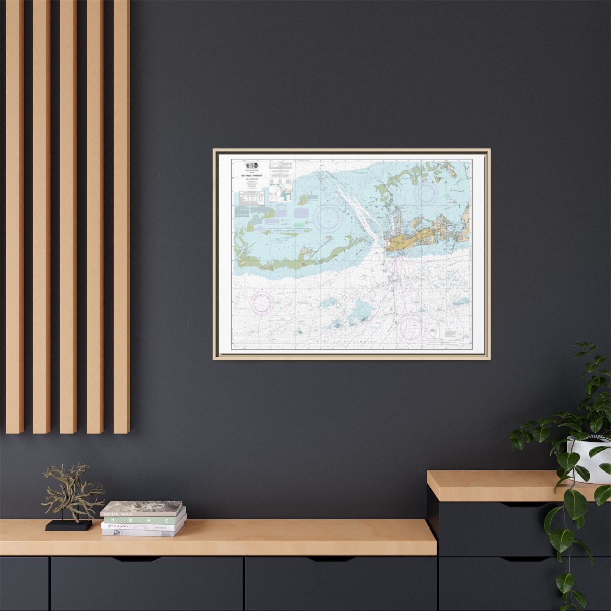 Chart 11441 Key West Harbor and Approaches - NOAA Nautical Chart Floating Frame Canvas | 32" x 24" | 40" x 30" - Natural context-2