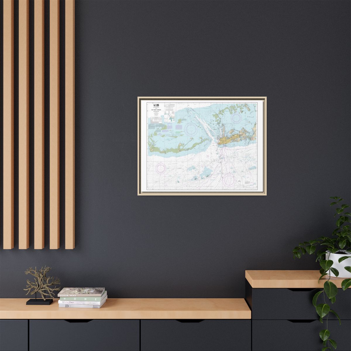 Chart 11441 Key West Harbor and Approaches - NOAA Nautical Chart Floating Frame Canvas | 32" x 24" | 40" x 30" - Natural context-2