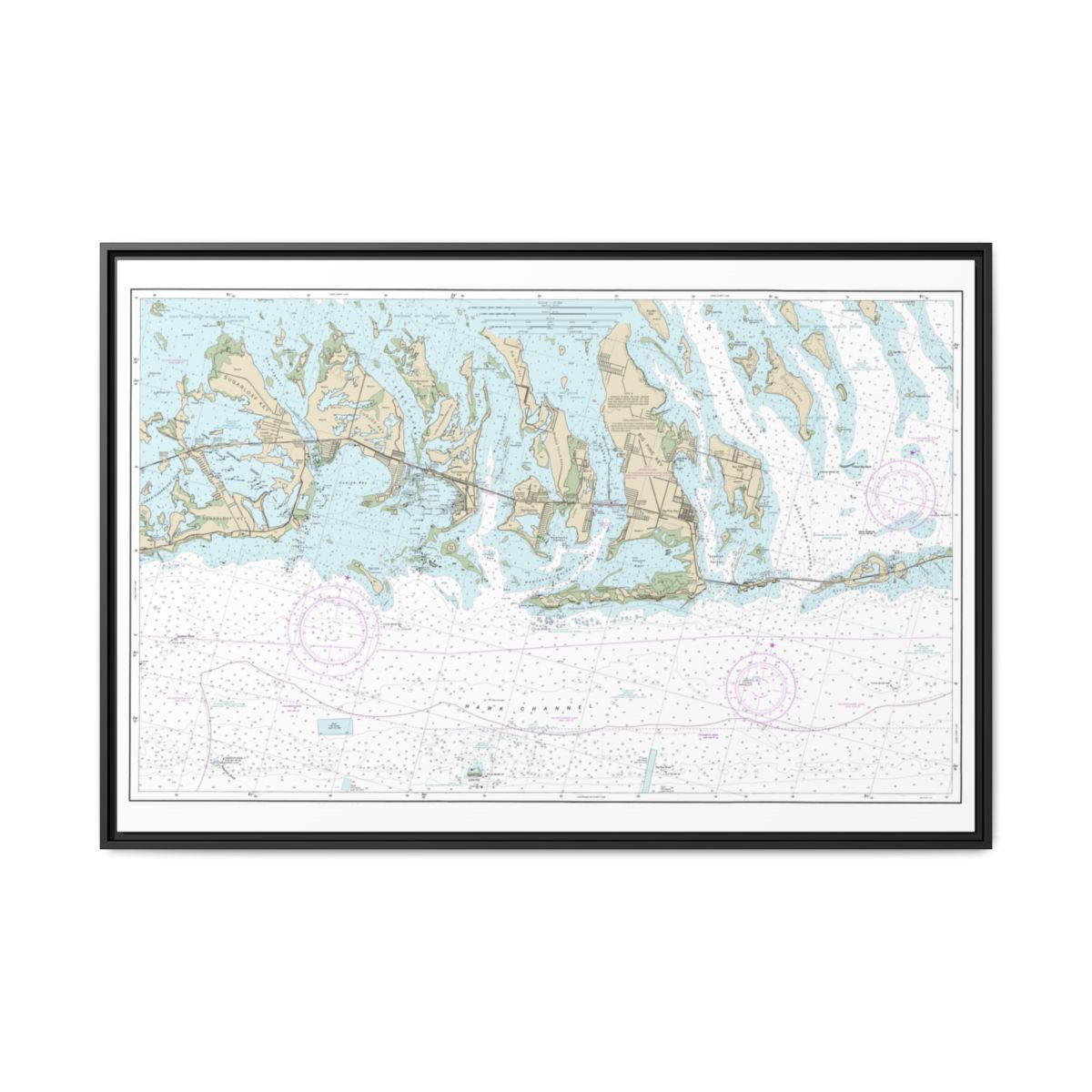 Chart 11445 Intracoastal Waterway Bahia Honda Key to Sugarloaf Key - NOAA Nautical Chart Floating Frame Canvas | 30" x 20" | 36" x 24" | 48" x 32" - Black front