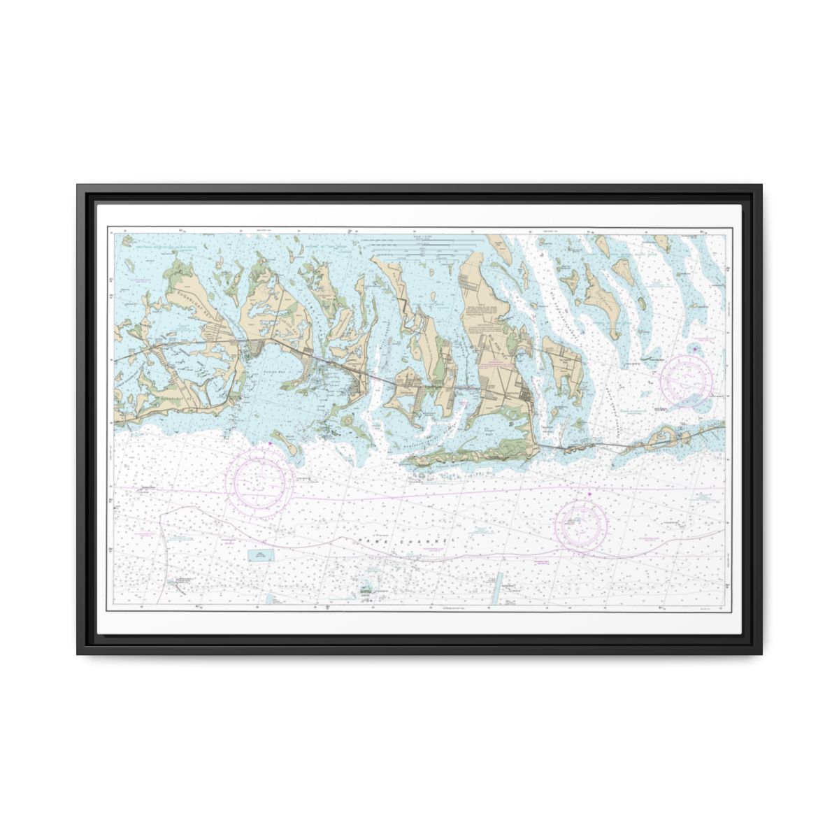 Chart 11445 Intracoastal Waterway Bahia Honda Key to Sugarloaf Key - NOAA Nautical Chart Floating Frame Canvas | 30" x 20" | 36" x 24" | 48" x 32" - Black front