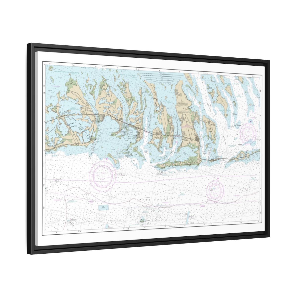Chart 11445 Intracoastal Waterway Bahia Honda Key to Sugarloaf Key - NOAA Nautical Chart Floating Frame Canvas | 30" x 20" | 36" x 24" | 48" x 32" - Black side