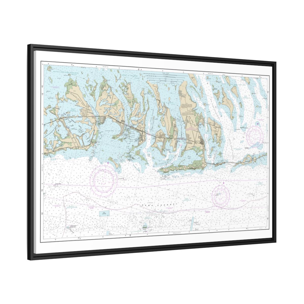 Chart 11445 Intracoastal Waterway Bahia Honda Key to Sugarloaf Key - NOAA Nautical Chart Floating Frame Canvas | 30" x 20" | 36" x 24" | 48" x 32" - Black side