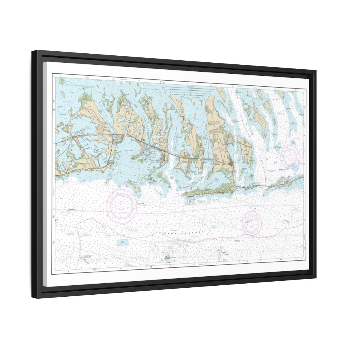Chart 11445 Intracoastal Waterway Bahia Honda Key to Sugarloaf Key - NOAA Nautical Chart Floating Frame Canvas | 30" x 20" | 36" x 24" | 48" x 32" - Black side