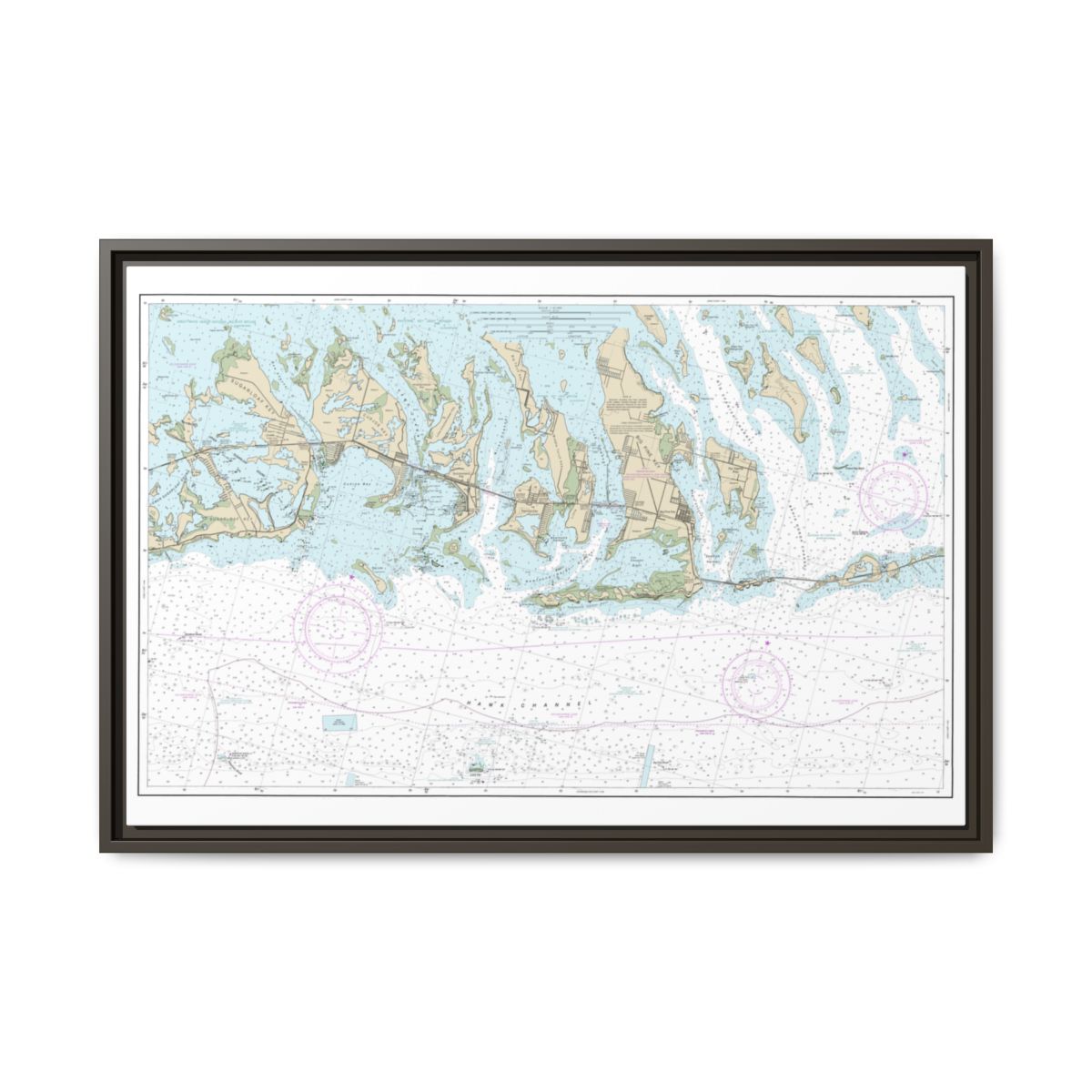 Chart 11445 Intracoastal Waterway Bahia Honda Key to Sugarloaf Key - NOAA Nautical Chart Floating Frame Canvas | 30" x 20" | 36" x 24" | 48" x 32" - Espresso front