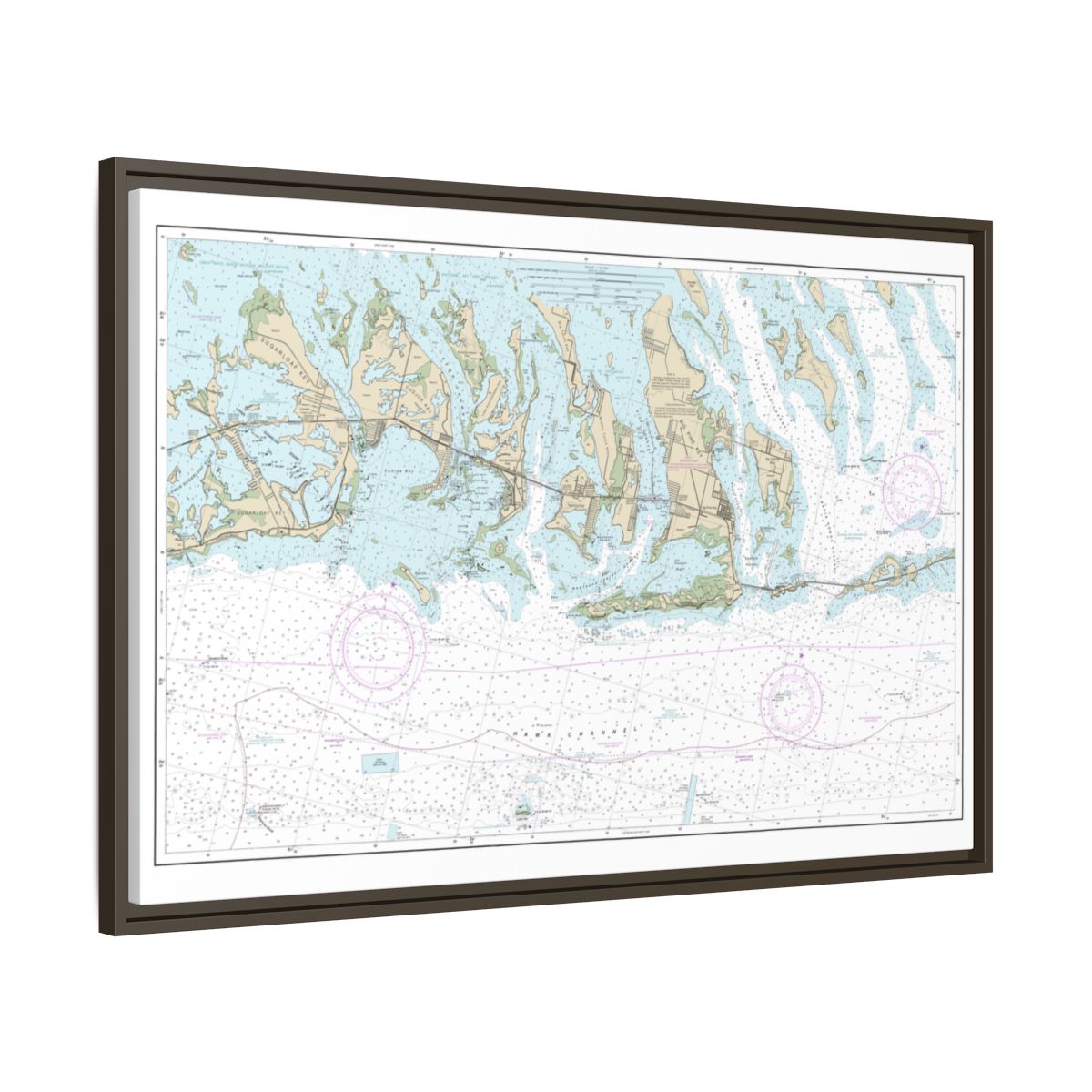 Chart 11445 Intracoastal Waterway Bahia Honda Key to Sugarloaf Key - NOAA Nautical Chart Floating Frame Canvas | 30" x 20" | 36" x 24" | 48" x 32" - Espresso side