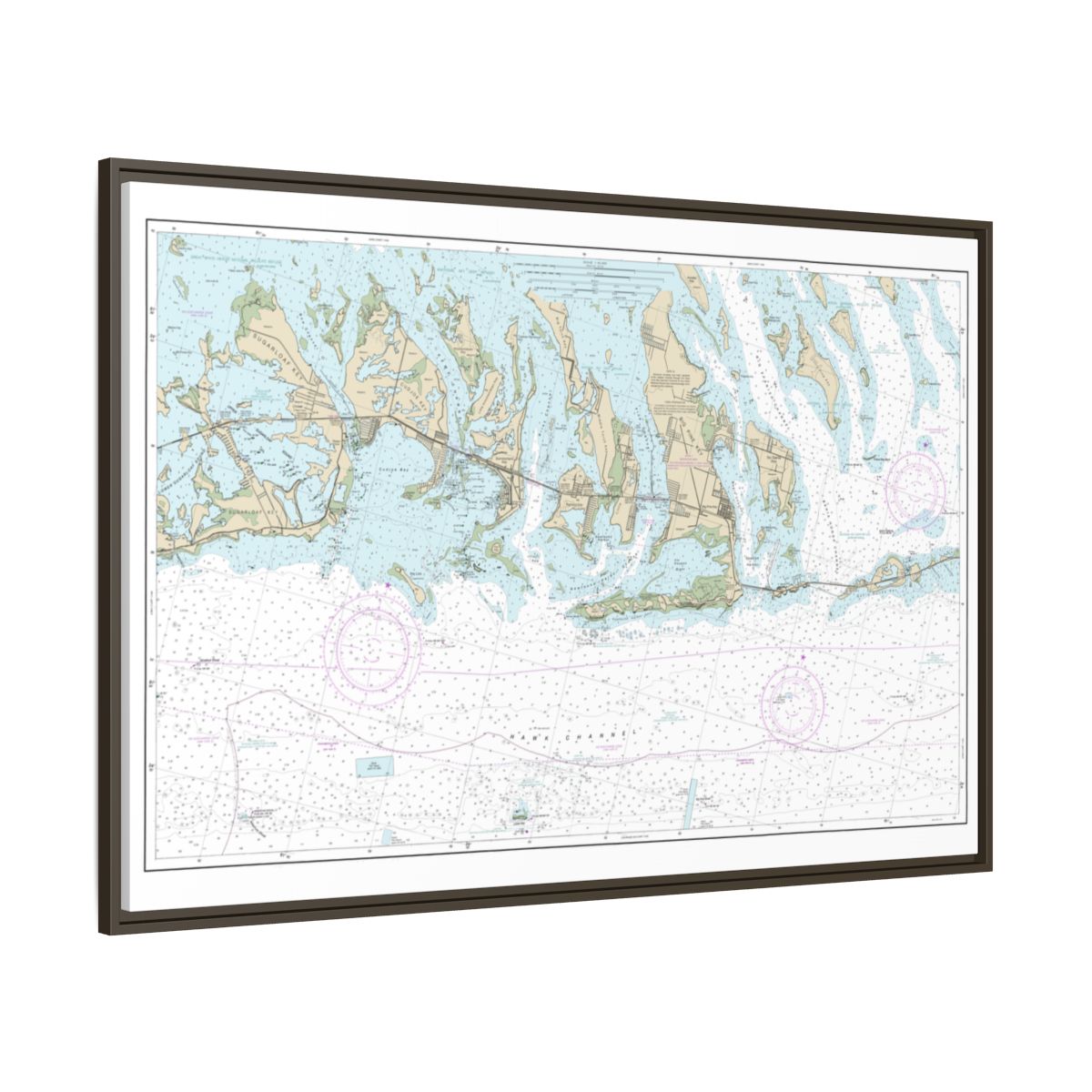 Chart 11445 Intracoastal Waterway Bahia Honda Key to Sugarloaf Key - NOAA Nautical Chart Floating Frame Canvas | 30" x 20" | 36" x 24" | 48" x 32" - Espresso side