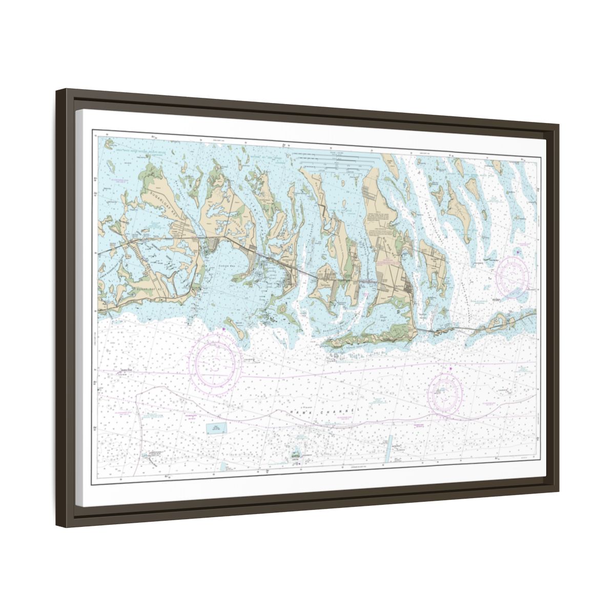 Chart 11445 Intracoastal Waterway Bahia Honda Key to Sugarloaf Key - NOAA Nautical Chart Floating Frame Canvas | 30" x 20" | 36" x 24" | 48" x 32" - Espresso side