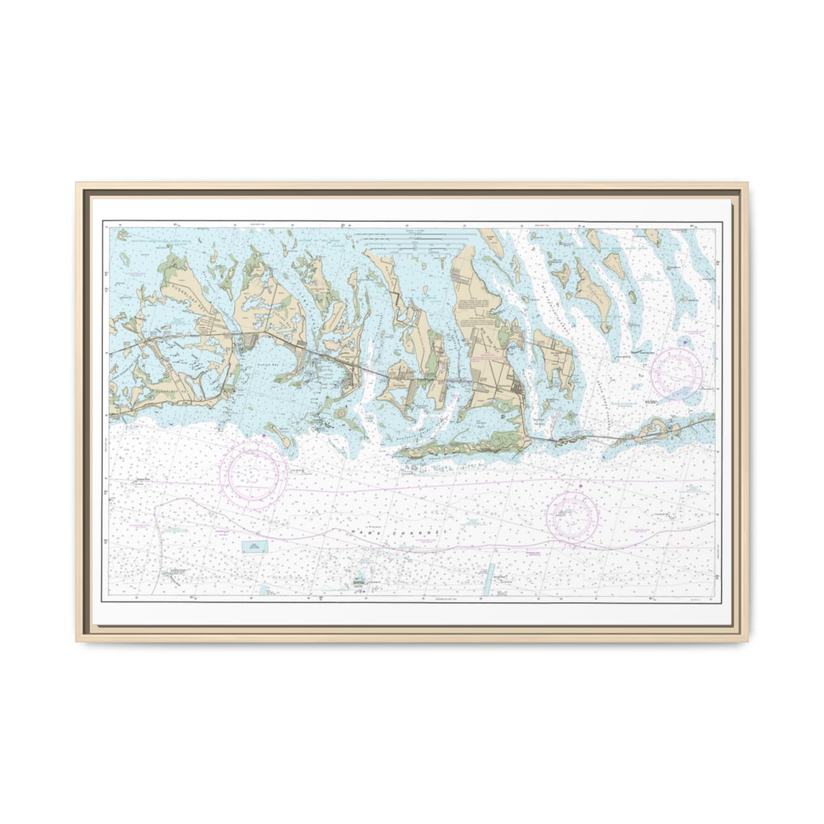 Chart 11445 Intracoastal Waterway Bahia Honda Key to Sugarloaf Key - NOAA Nautical Chart Floating Frame Canvas | 30" x 20" | 36" x 24" | 48" x 32" - Natural front