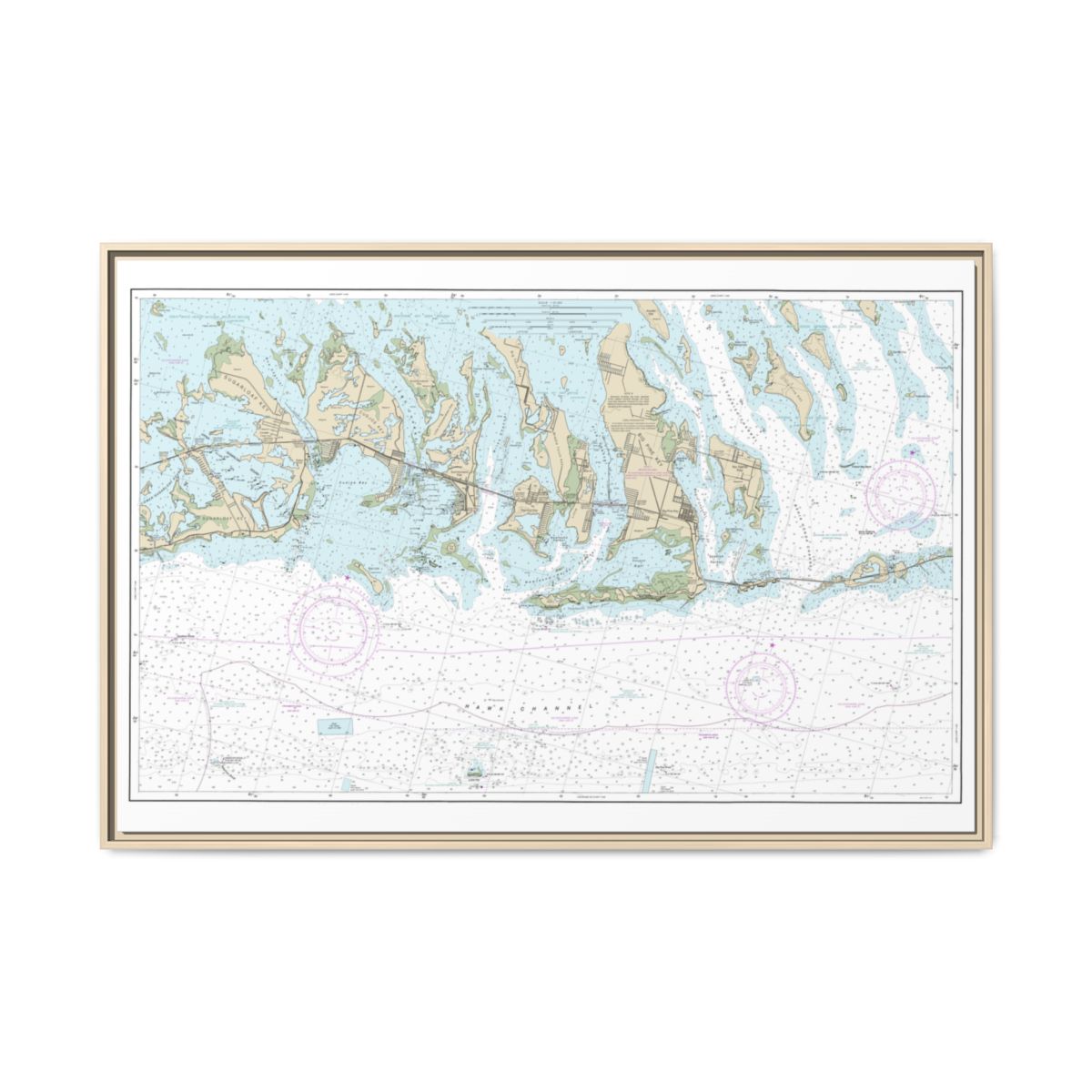 Chart 11445 Intracoastal Waterway Bahia Honda Key to Sugarloaf Key - NOAA Nautical Chart Floating Frame Canvas | 30" x 20" | 36" x 24" | 48" x 32" - Natural front