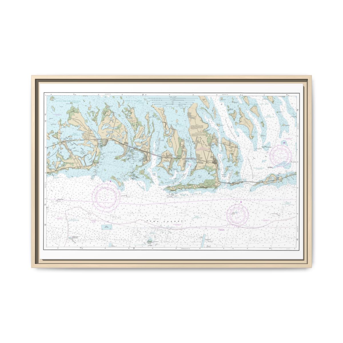Chart 11445 Intracoastal Waterway Bahia Honda Key to Sugarloaf Key - NOAA Nautical Chart Floating Frame Canvas | 30" x 20" | 36" x 24" | 48" x 32" - Natural front