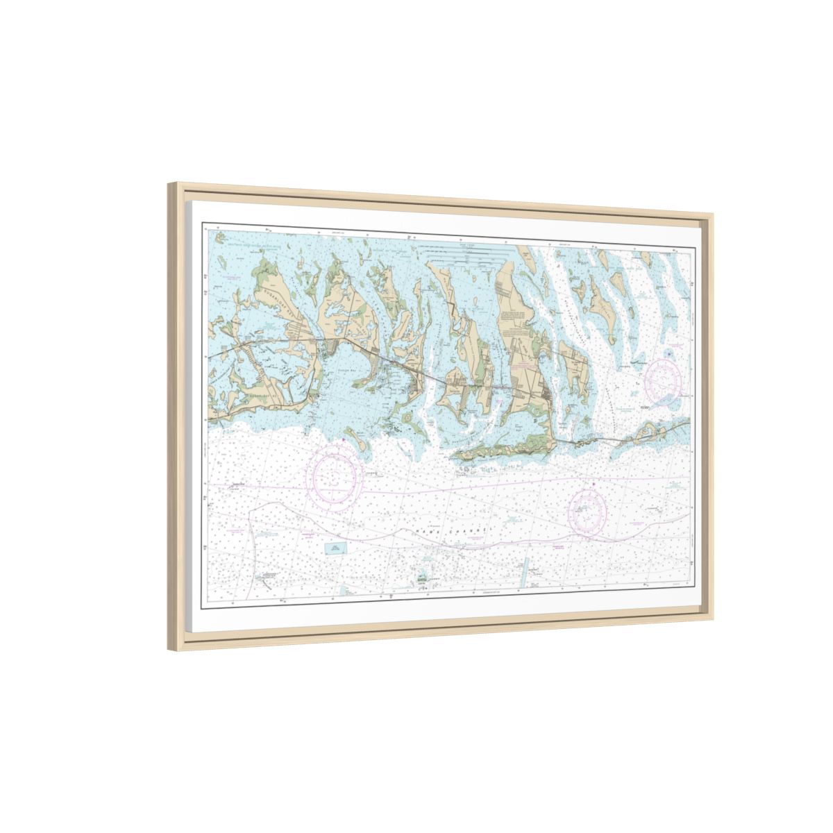 Chart 11445 Intracoastal Waterway Bahia Honda Key to Sugarloaf Key - NOAA Nautical Chart Floating Frame Canvas | 30" x 20" | 36" x 24" | 48" x 32" - Natural side