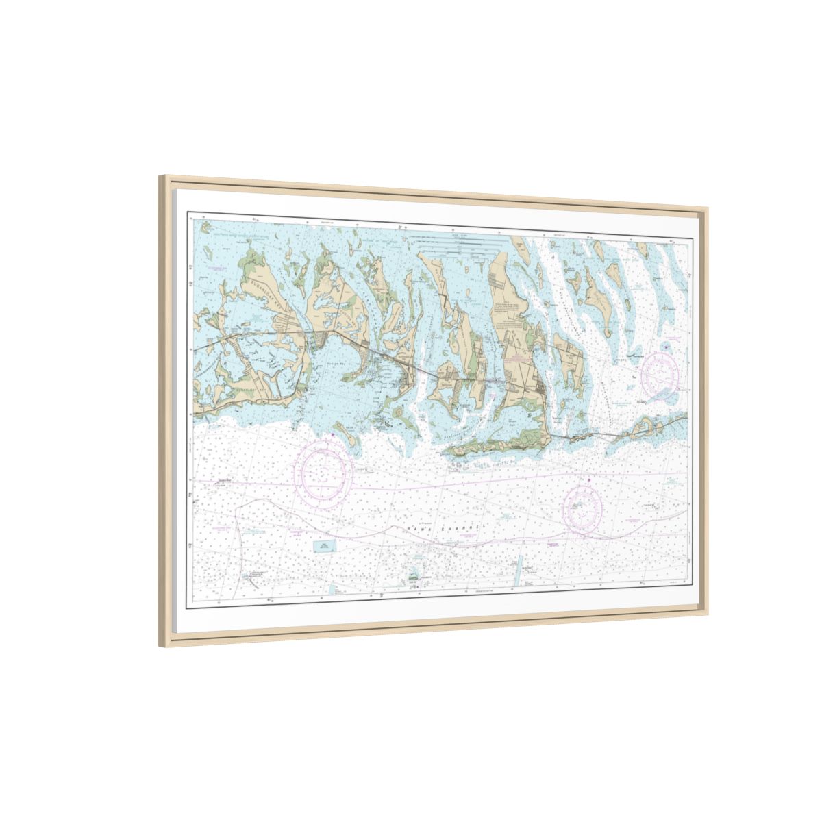 Chart 11445 Intracoastal Waterway Bahia Honda Key to Sugarloaf Key - NOAA Nautical Chart Floating Frame Canvas | 30" x 20" | 36" x 24" | 48" x 32" - Natural side