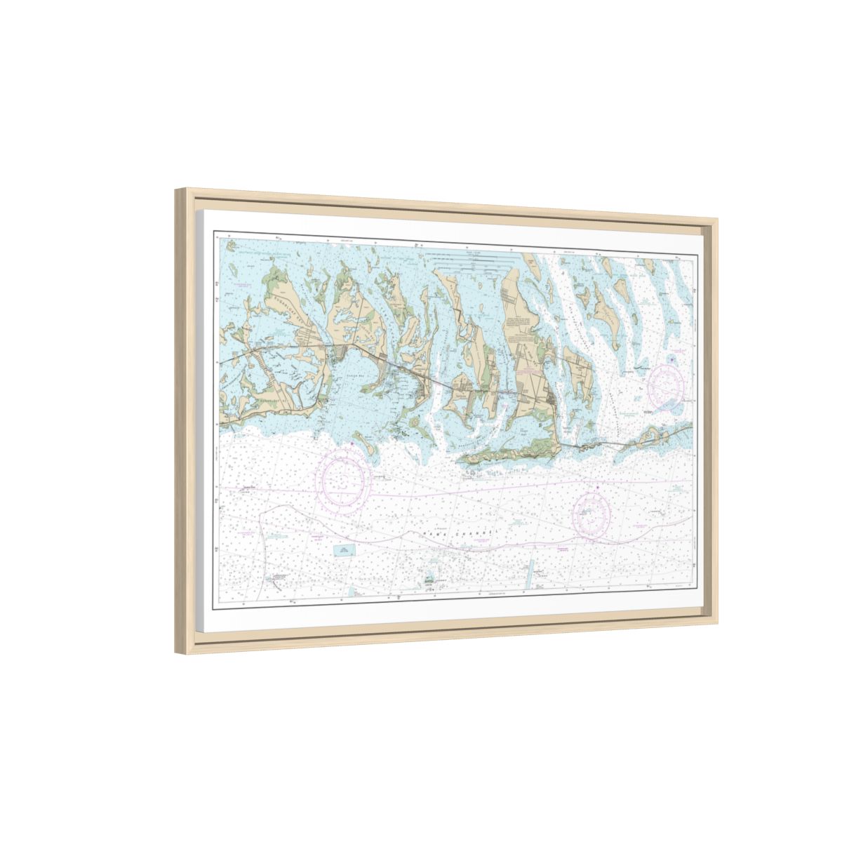 Chart 11445 Intracoastal Waterway Bahia Honda Key to Sugarloaf Key - NOAA Nautical Chart Floating Frame Canvas | 30" x 20" | 36" x 24" | 48" x 32" - Natural side