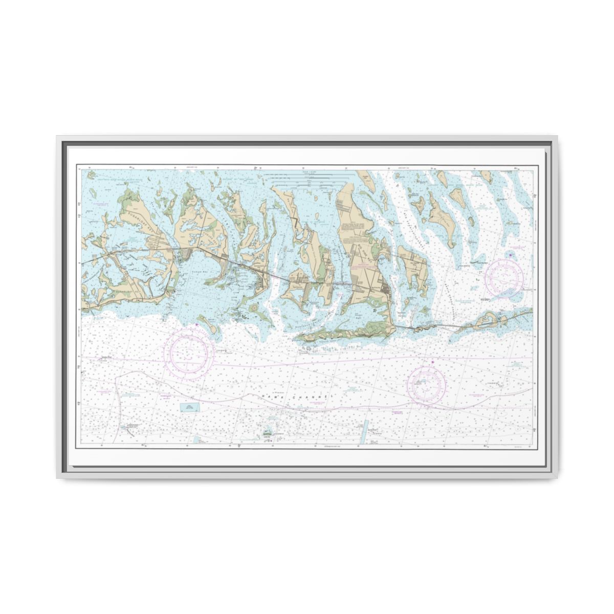 Chart 11445 Intracoastal Waterway Bahia Honda Key to Sugarloaf Key - NOAA Nautical Chart Floating Frame Canvas | 30" x 20" | 36" x 24" | 48" x 32" - White front