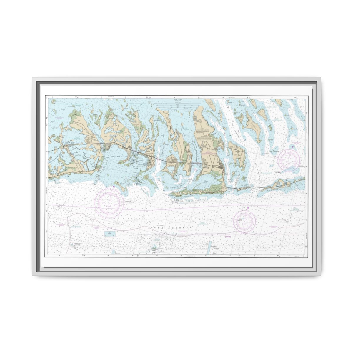 Chart 11445 Intracoastal Waterway Bahia Honda Key to Sugarloaf Key - NOAA Nautical Chart Floating Frame Canvas | 30" x 20" | 36" x 24" | 48" x 32" - White front