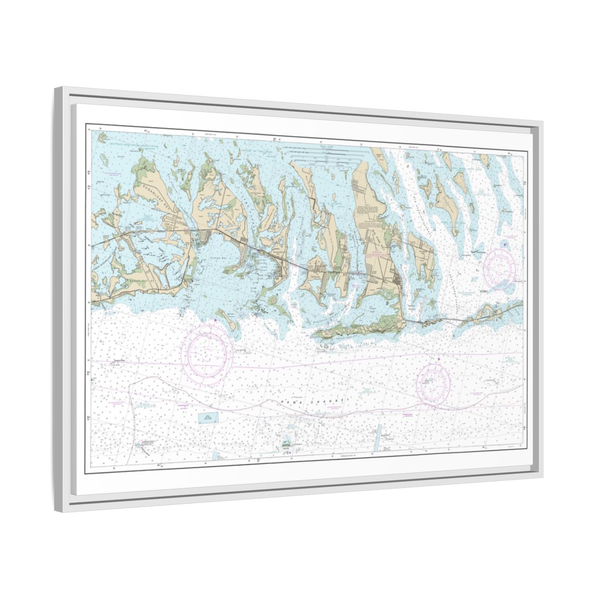 Chart 11445 Intracoastal Waterway Bahia Honda Key to Sugarloaf Key - NOAA Nautical Chart Floating Frame Canvas | 30" x 20" | 36" x 24" | 48" x 32" - White side