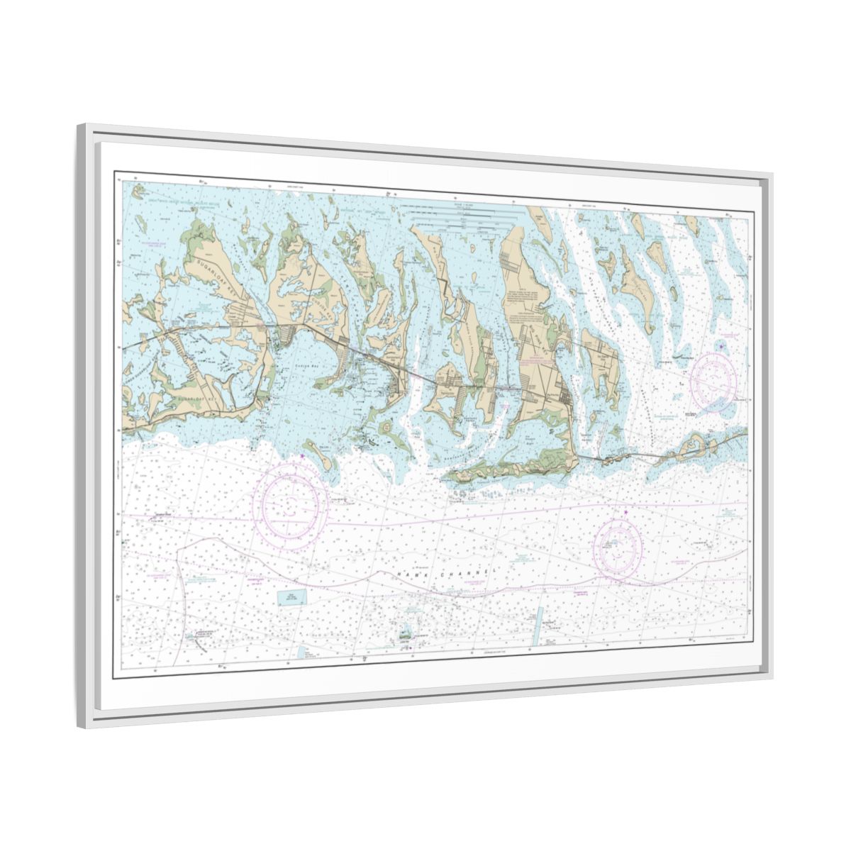 Chart 11445 Intracoastal Waterway Bahia Honda Key to Sugarloaf Key - NOAA Nautical Chart Floating Frame Canvas | 30" x 20" | 36" x 24" | 48" x 32" - White side