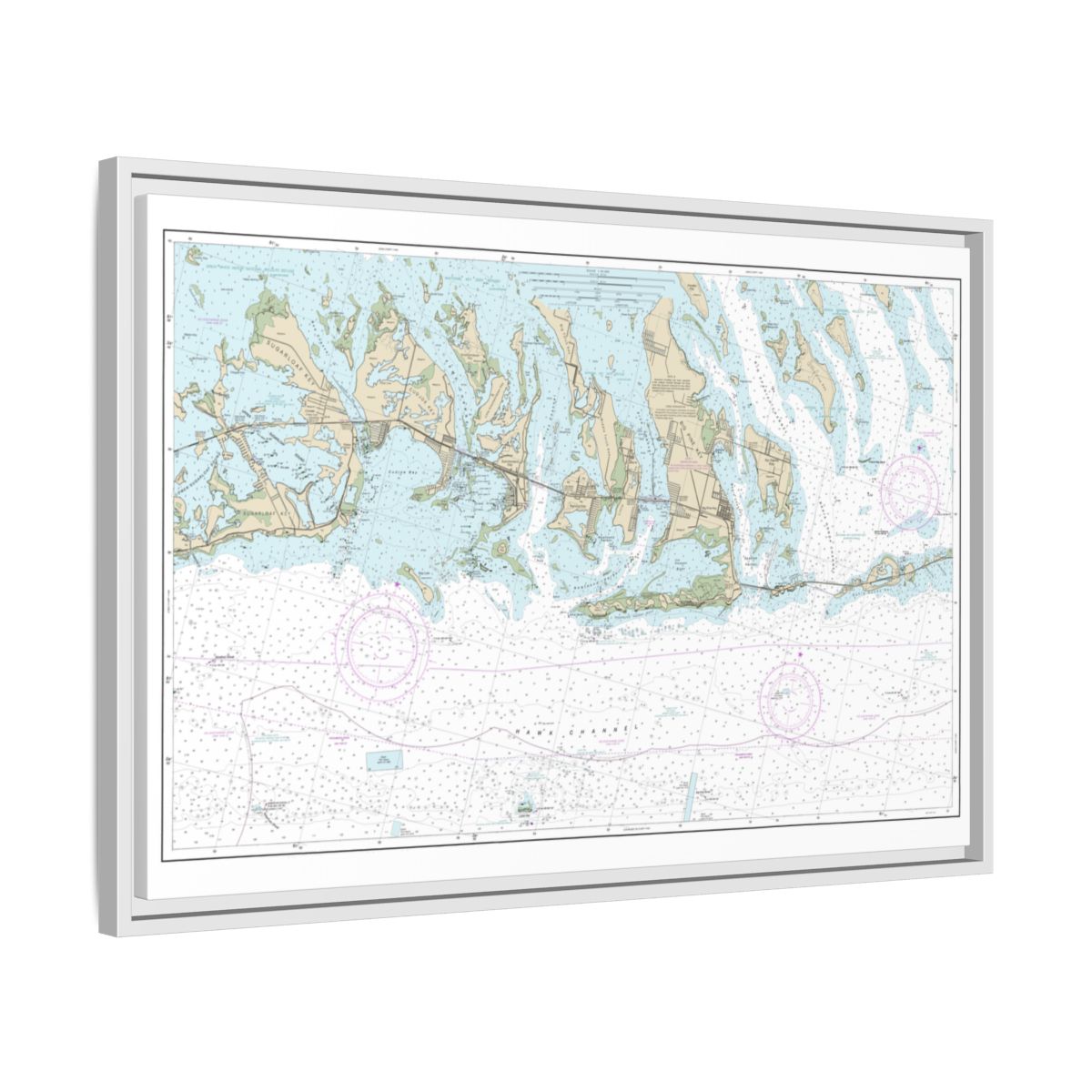 Chart 11445 Intracoastal Waterway Bahia Honda Key to Sugarloaf Key - NOAA Nautical Chart Floating Frame Canvas | 30" x 20" | 36" x 24" | 48" x 32" - White side