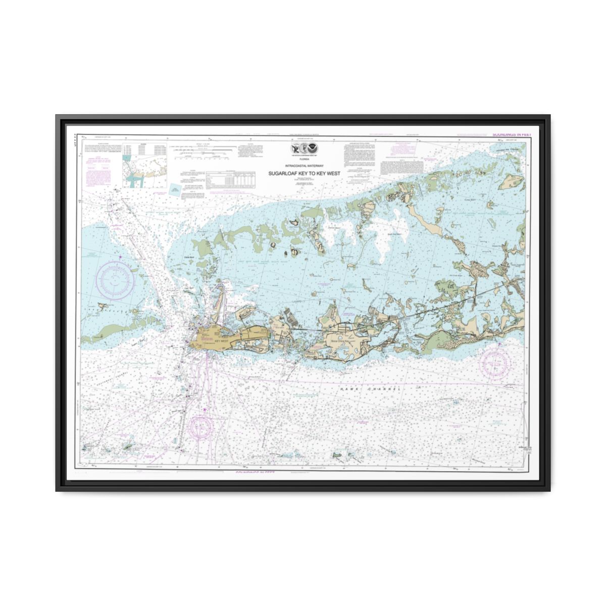 Chart 11446 Intracoastal Waterway Sugarloaf Key To Key West - NOAA Nautical Chart Floating Frame Canvas | 32" x 24" | 40" x 30" - Black front
