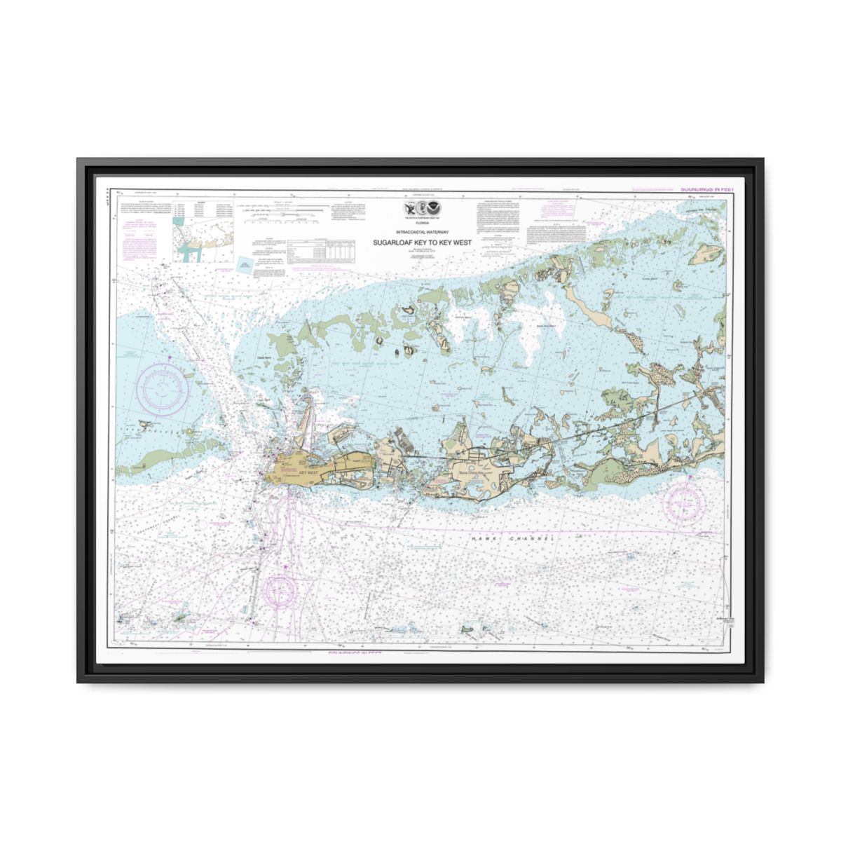 Chart 11446 Intracoastal Waterway Sugarloaf Key To Key West - NOAA Nautical Chart Floating Frame Canvas | 32" x 24" | 40" x 30" - Black front