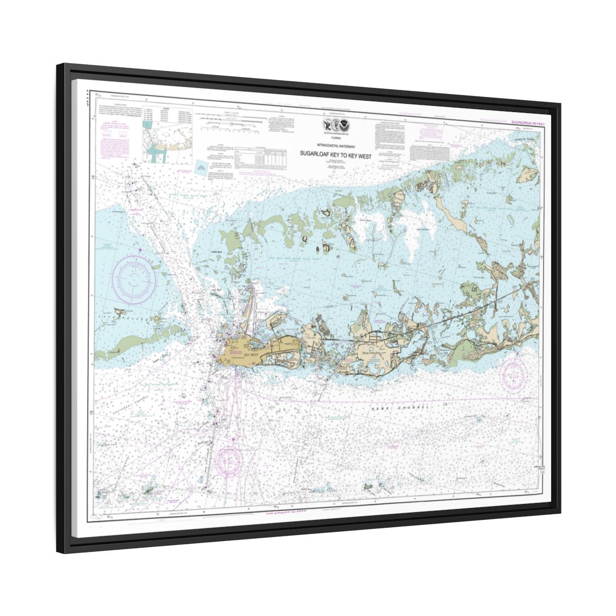 Chart 11446 Intracoastal Waterway Sugarloaf Key To Key West - NOAA Nautical Chart Floating Frame Canvas | 32" x 24" | 40" x 30" - Black side