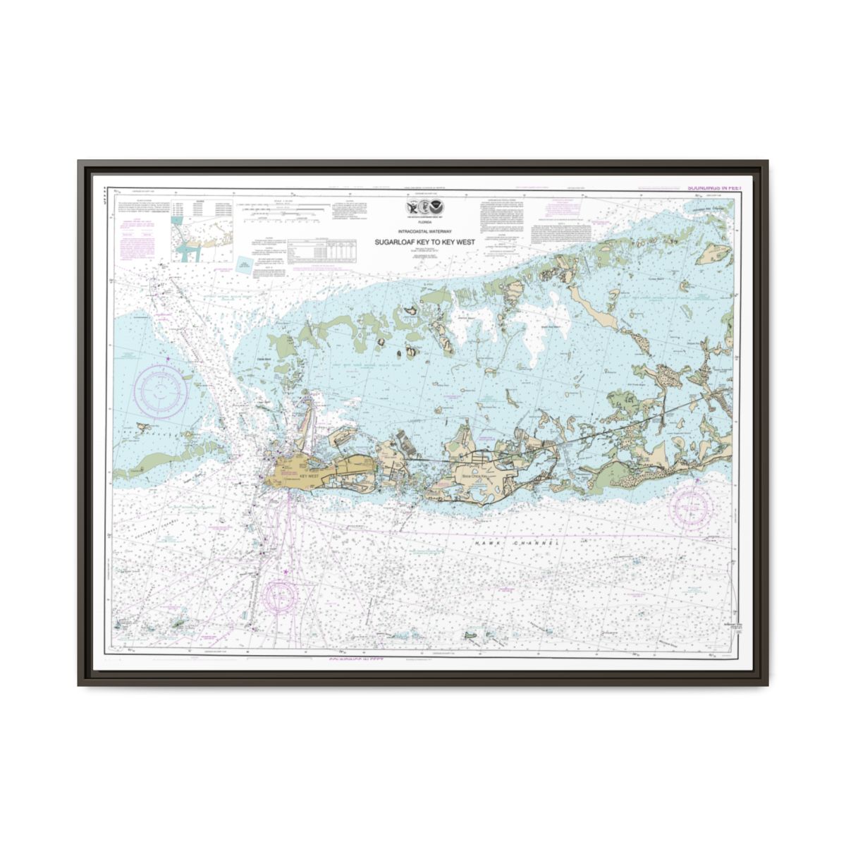 Chart 11446 Intracoastal Waterway Sugarloaf Key To Key West - NOAA Nautical Chart Floating Frame Canvas | 32" x 24" | 40" x 30" - Espresso front