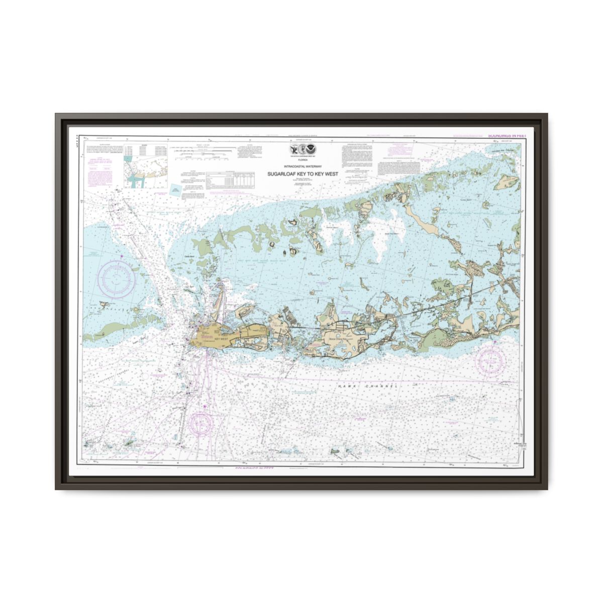 Chart 11446 Intracoastal Waterway Sugarloaf Key To Key West - NOAA Nautical Chart Floating Frame Canvas | 32" x 24" | 40" x 30" - Espresso front