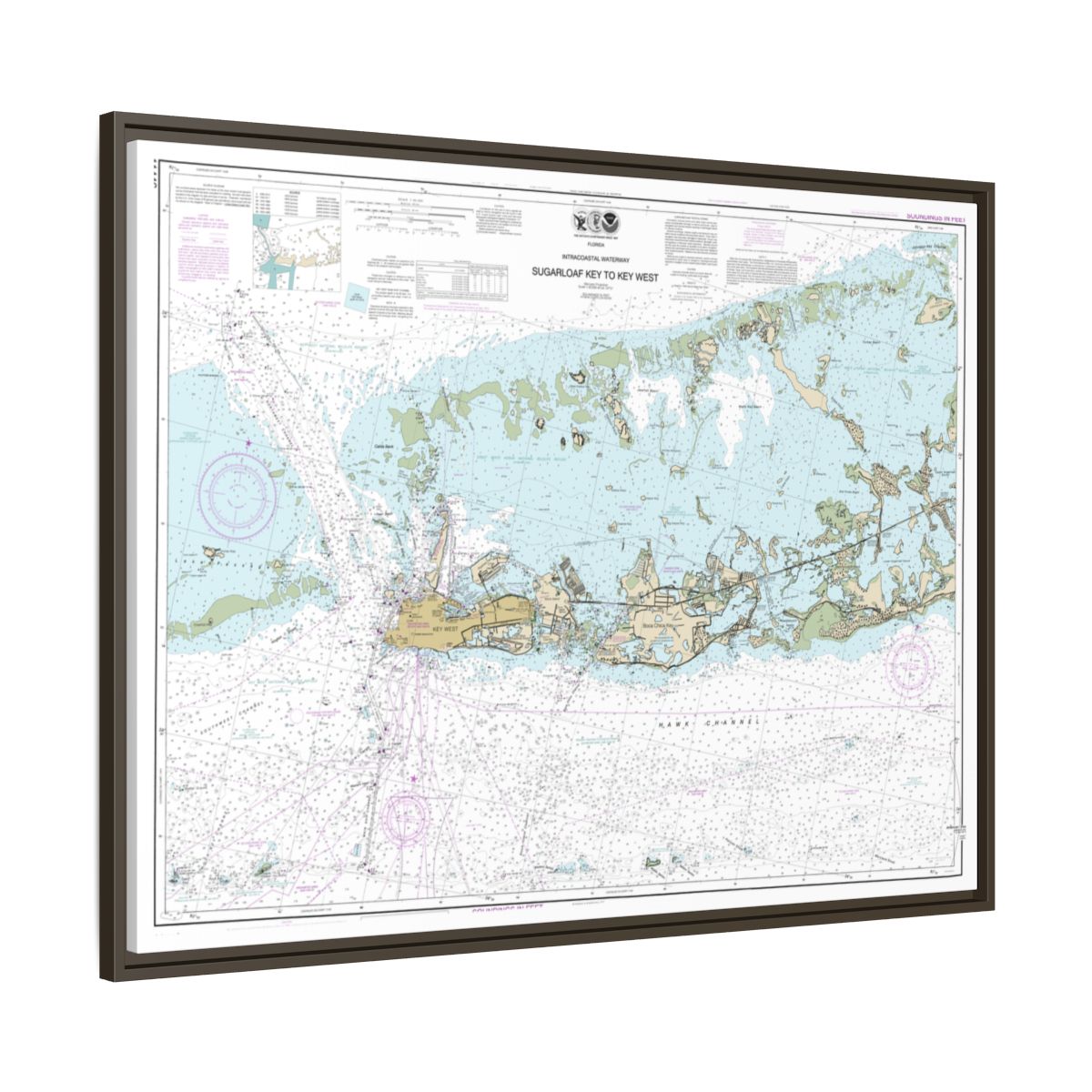Chart 11446 Intracoastal Waterway Sugarloaf Key To Key West - NOAA Nautical Chart Floating Frame Canvas | 32" x 24" | 40" x 30" - Espresso side