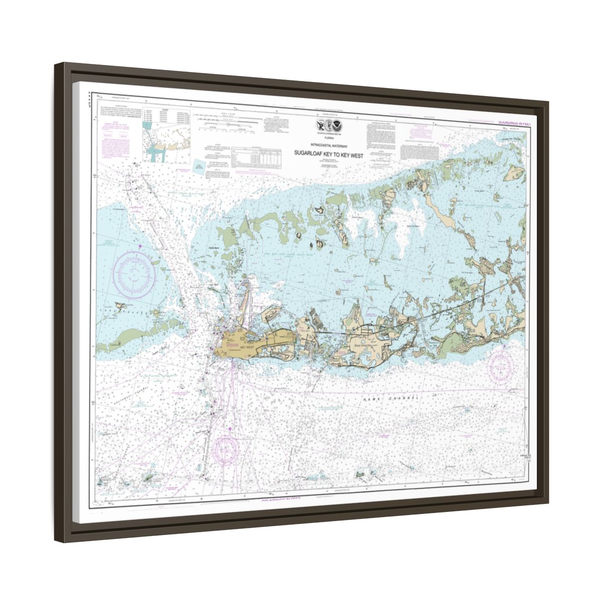 Chart 11446 Intracoastal Waterway Sugarloaf Key To Key West - NOAA Nautical Chart Floating Frame Canvas | 32" x 24" | 40" x 30" - Espresso side