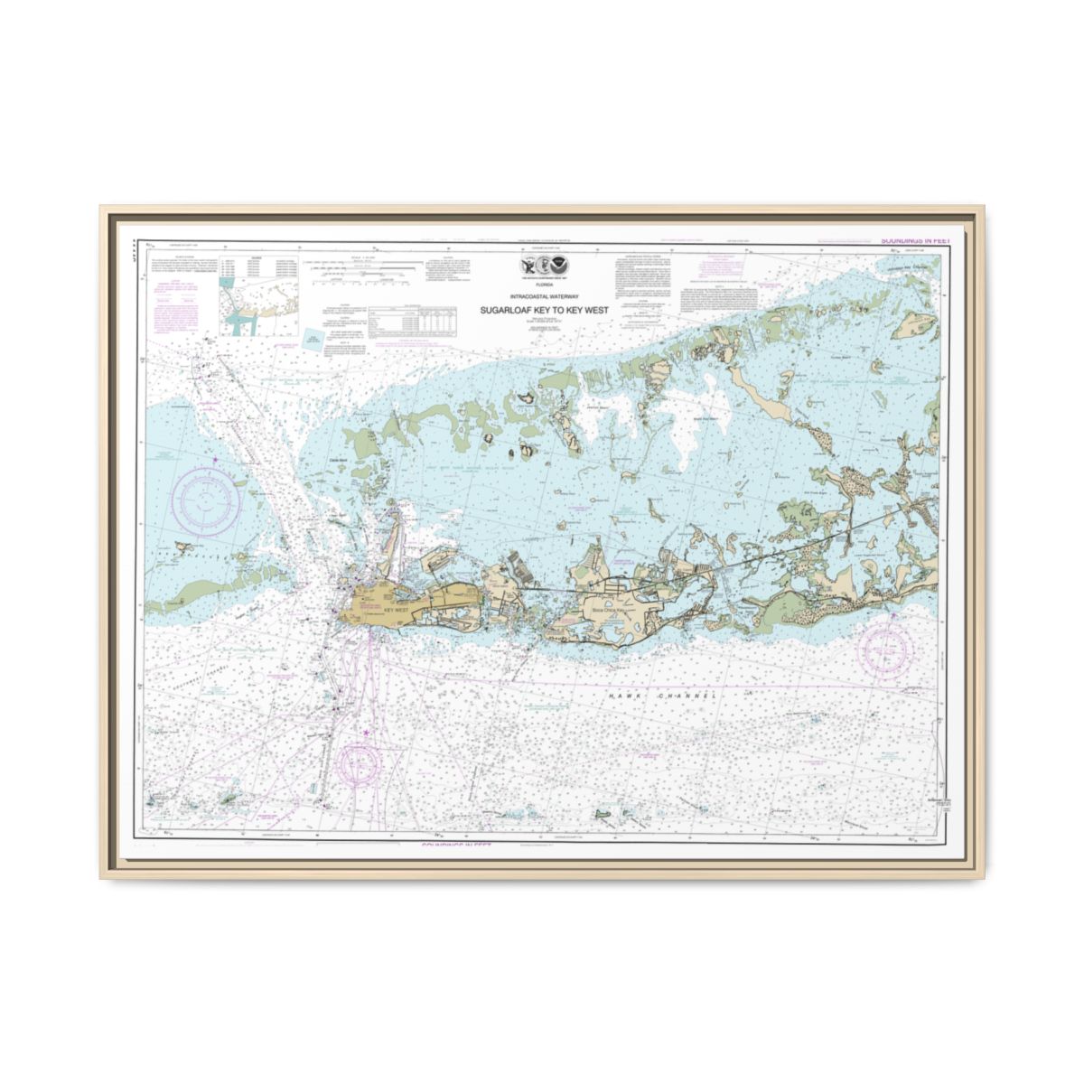 Chart 11446 Intracoastal Waterway Sugarloaf Key To Key West - NOAA Nautical Chart Floating Frame Canvas | 32" x 24" | 40" x 30" - Natural front