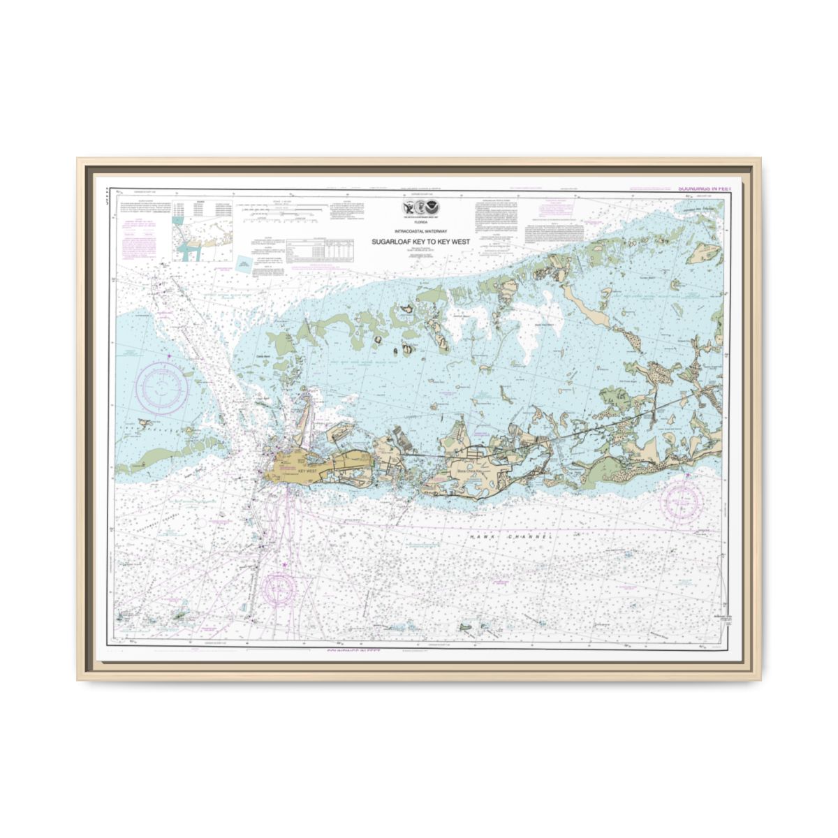 Chart 11446 Intracoastal Waterway Sugarloaf Key To Key West - NOAA Nautical Chart Floating Frame Canvas | 32" x 24" | 40" x 30" - Natural front