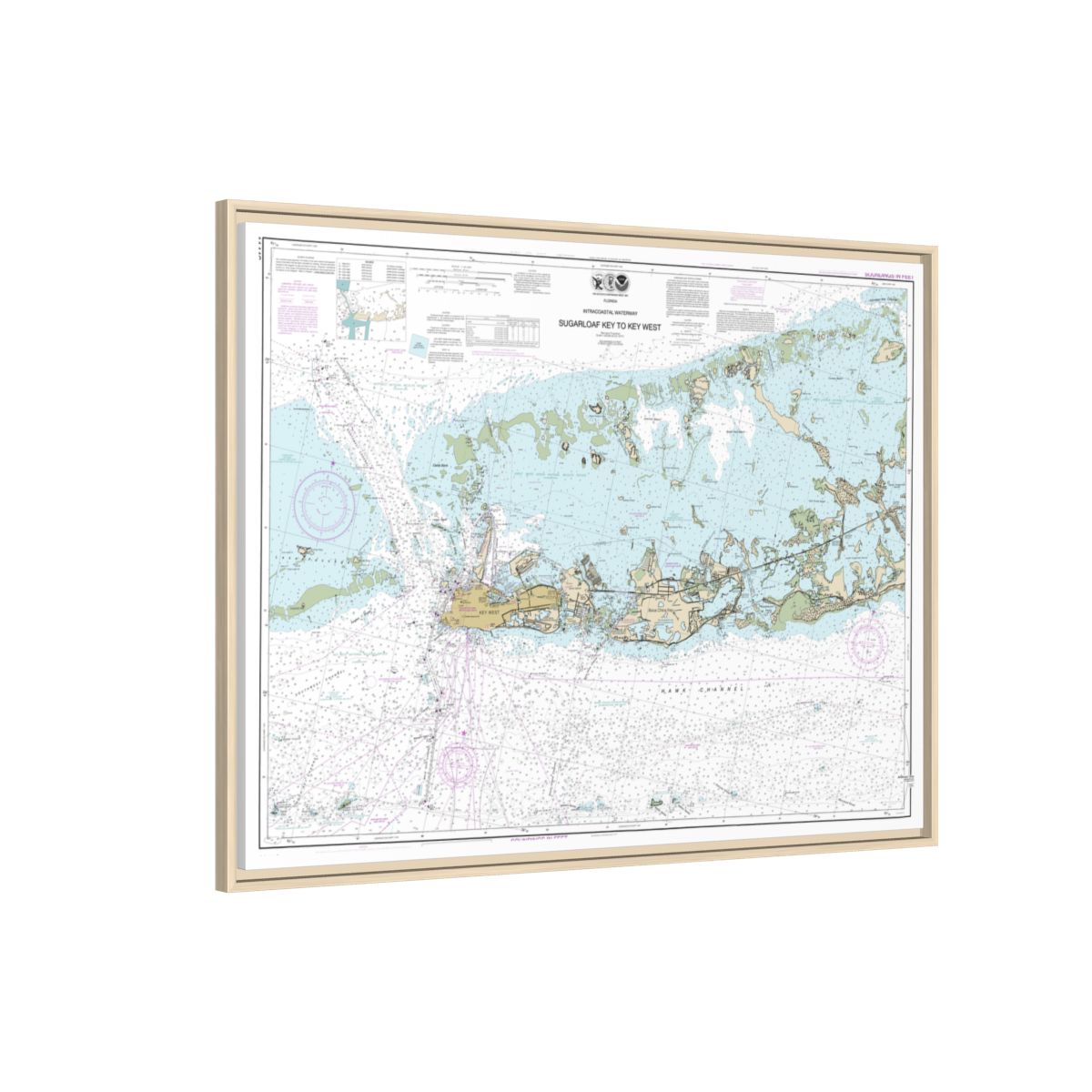 Chart 11446 Intracoastal Waterway Sugarloaf Key To Key West - NOAA Nautical Chart Floating Frame Canvas | 32" x 24" | 40" x 30" - Natural side