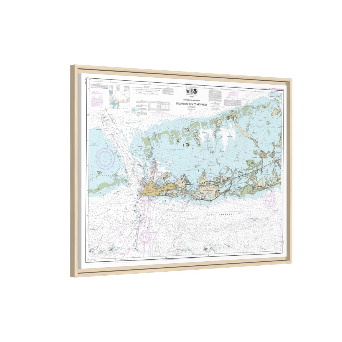 Chart 11446 Intracoastal Waterway Sugarloaf Key To Key West - NOAA Nautical Chart Floating Frame Canvas | 32" x 24" | 40" x 30" - Natural side