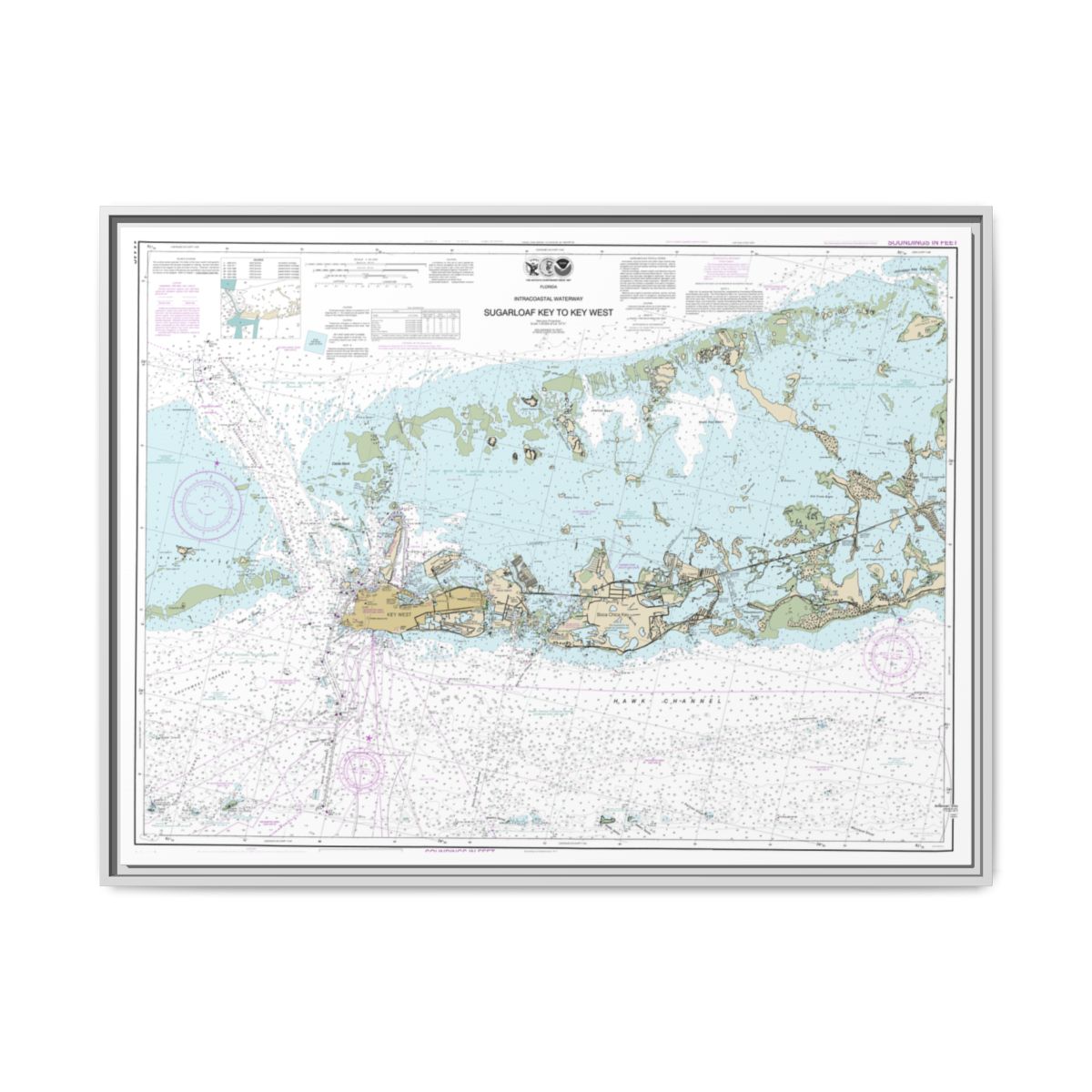 Chart 11446 Intracoastal Waterway Sugarloaf Key To Key West - NOAA Nautical Chart Floating Frame Canvas | 32" x 24" | 40" x 30" - White front