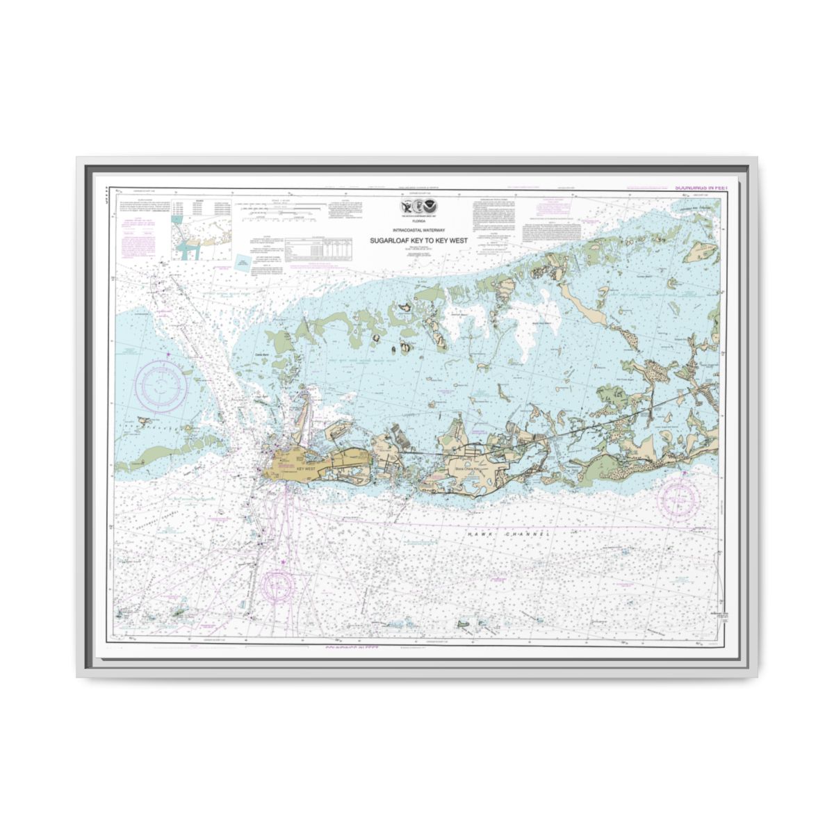 Chart 11446 Intracoastal Waterway Sugarloaf Key To Key West - NOAA Nautical Chart Floating Frame Canvas | 32" x 24" | 40" x 30" - White front