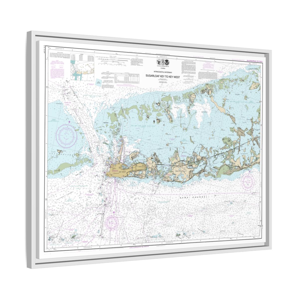 Chart 11446 Intracoastal Waterway Sugarloaf Key To Key West - NOAA Nautical Chart Floating Frame Canvas | 32" x 24" | 40" x 30" - White side